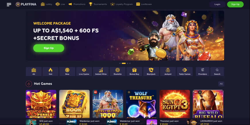 Playfina Casino screen 1